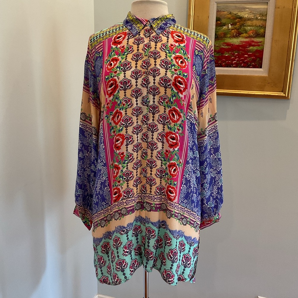 Johnny Was Franco Evanna‎ Floral-Print Silk Tunic